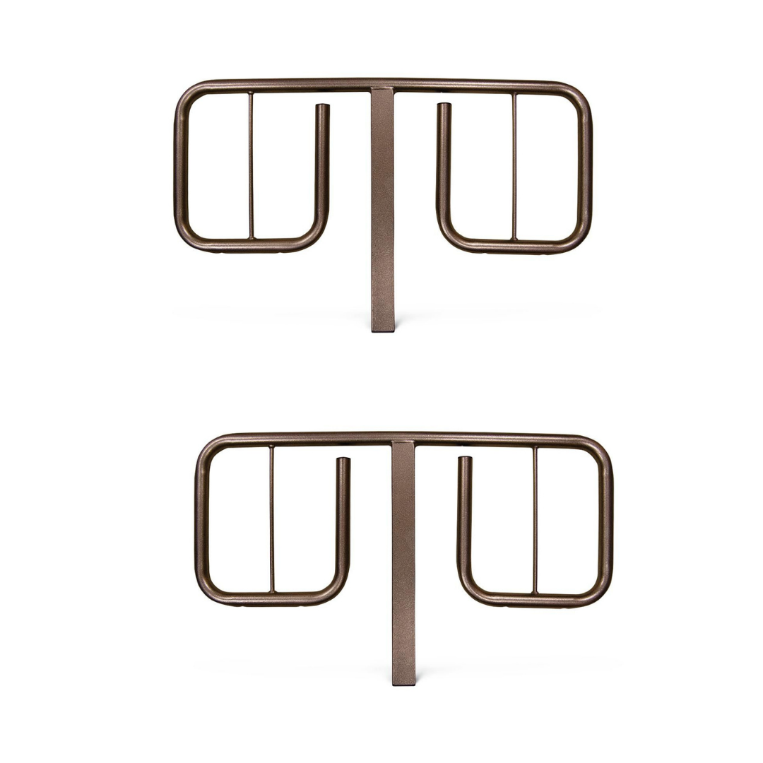 A pair of Medline Bariatric Bed Half Side Rails, bronze-colored with three rectangular loops and a central vertical bar, are shown side by side against a white background.